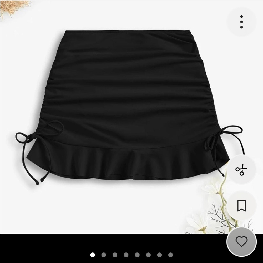 SHEIN Black Ruffle Swim Skirt with Side Ties